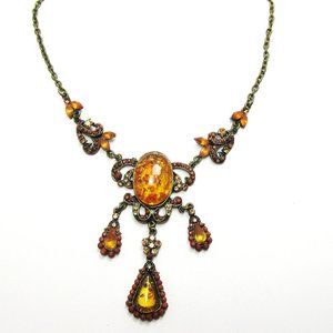 Jewelry Vintage 1990s Rhinestone, Carnelian, and Amber Necklace